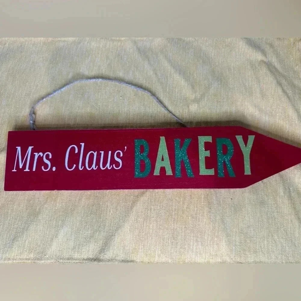 Mrs Claus’ bakery red hanging sign Christmas holiday decor‎